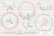 Mint & Coral Holly Christmas Vectors, an Illustration by Amanda Ilkov (Thumbnail 1 of 5)