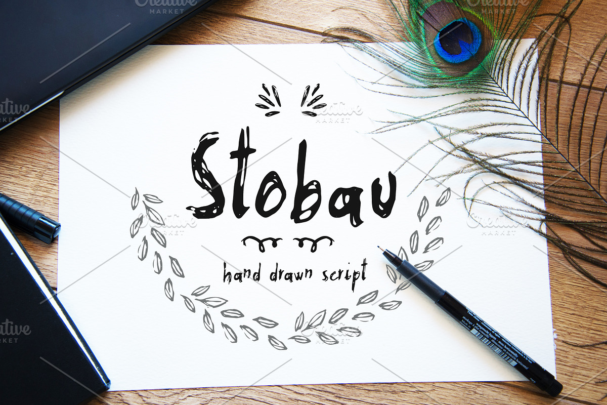 Stobau font + extras, modern font preview 2