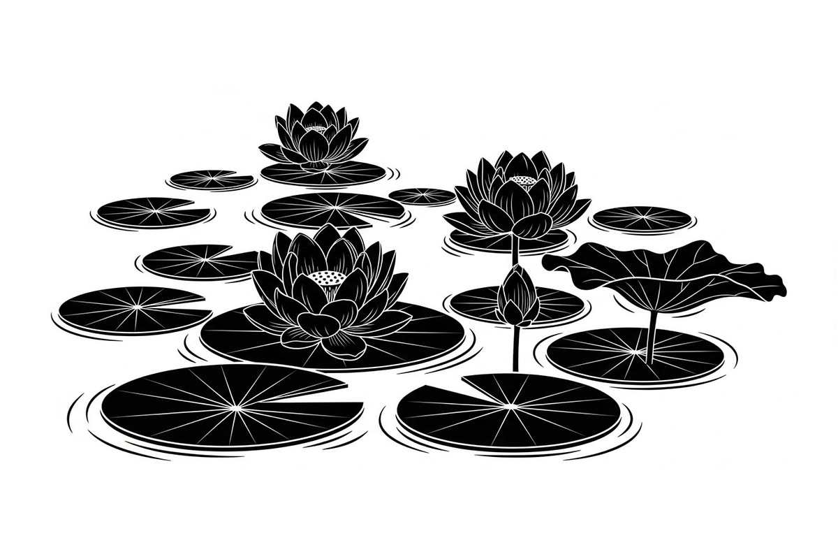 Lotus Pond Silhouette SVG Bundle, an Illustration by yasushie (Photo 28 of 31)