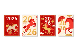 Posters Set 2026 red gold, an Animal Illustration by kotoffei