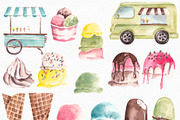 Watercolor Ice Cream Collection, a Food Illustration by YuliyaArtGarden (Thumbnail 2 of 11)