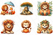 Watercolor Autumn Lion Clipart, an Illustration by DreamPrint404 (Thumbnail 2 of 6)