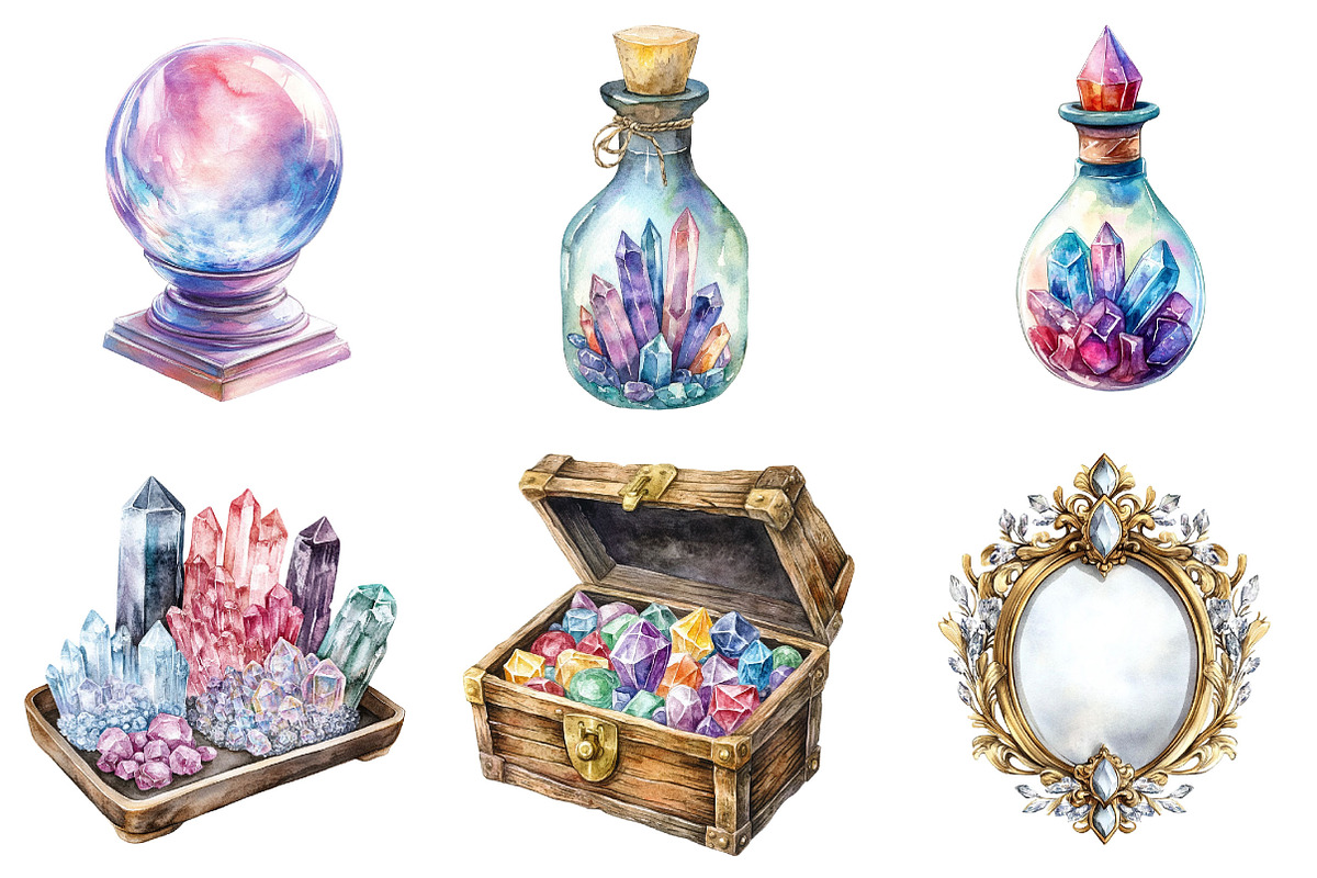 Watercolor Crystals Lover Clipart, an Illustration by Designking (Photo 5 of 5)