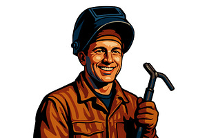 Smiling Welder with Torch Protective, an Illustration by AlexArt