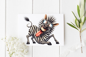 Watercolor Crazy Funny Zebra PNG