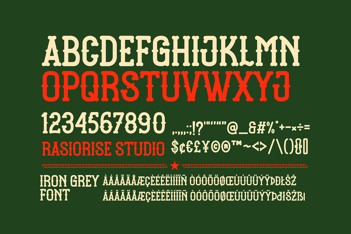 Iron Grey a Vintage Western Font, a Slab Serif Font by Rasiorise Studio (Photo 2 of 9)