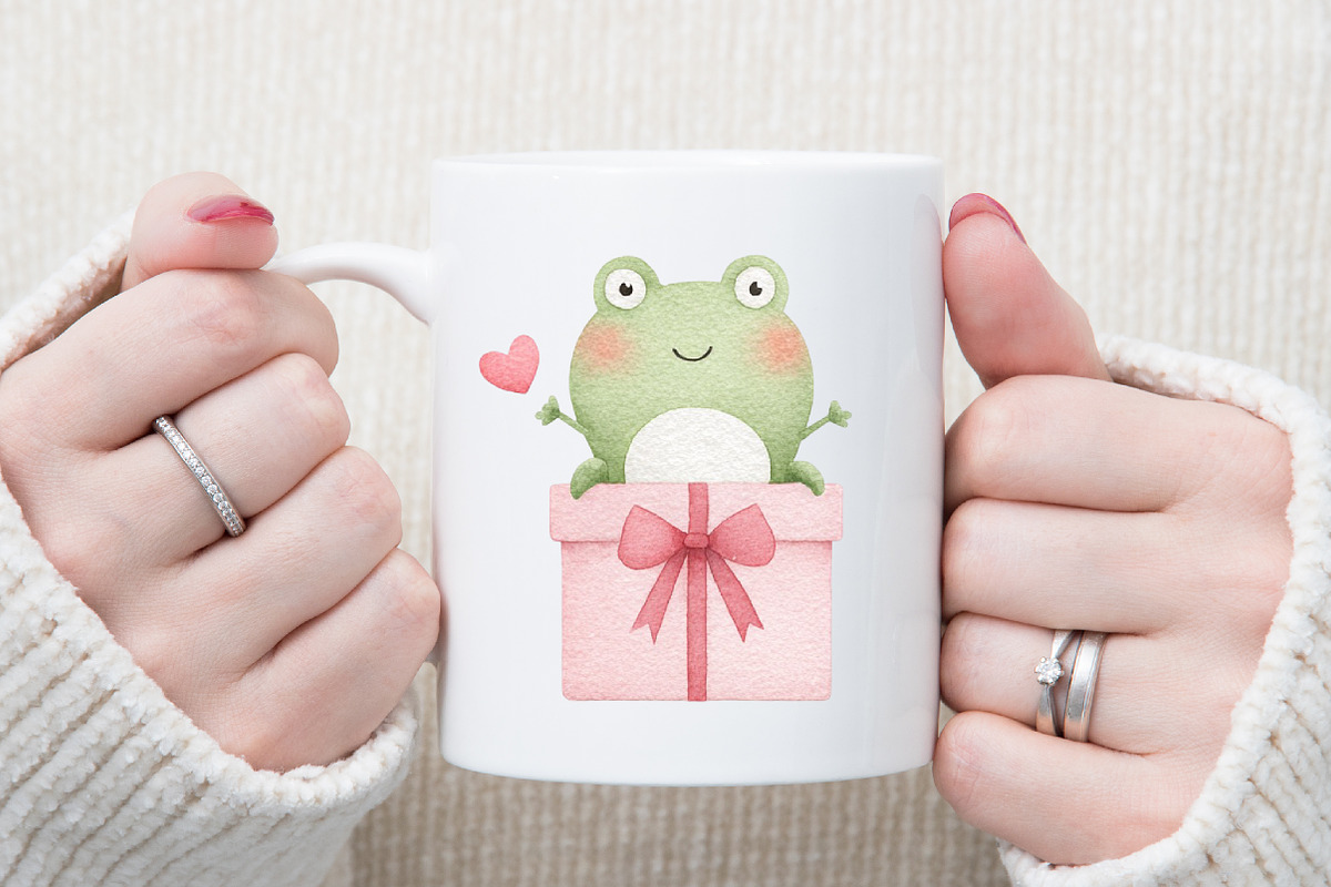 Watercolor Cute Frog Valentines Clip, an Illustration by Sublimation Artist (Photo 5 of 6)