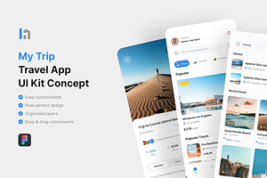 My Trip - Travel App UI Kit, an UI Kit Template by iDoodle Studio