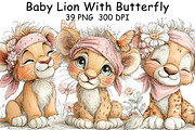 Baby Lion With Butterfly Clipart, an Illustration by CraftArtStudio (Thumbnail 1 of 6)