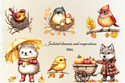 Watercolor Autumn animals set, a Seasonal Illustration by ZabolotnaArt (Thumbnail 2 of 13)