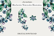 Blueberries Watercolor Illustration, an Object Graphic by Anis Illustration (Thumbnail 1 of 2)