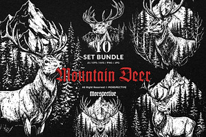 10 Bundle Dark Art Mountain Deer, an Illustration by Morspective