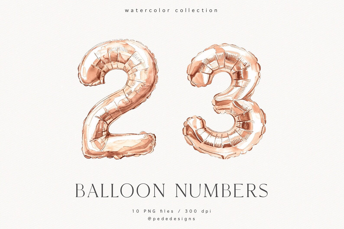 Rose Gold Balloon Numbers, a Decorative Illustration by PeDe Designs (Photo 3 of 7)