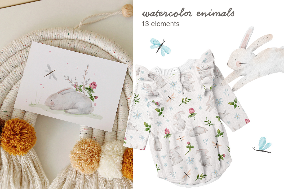 Spring watercolor clipart set, an Animal Illustration by Pattern + watercolor (Photo 2 of 11)