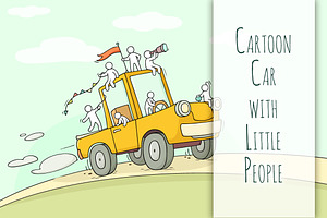 Cartoon car with little People