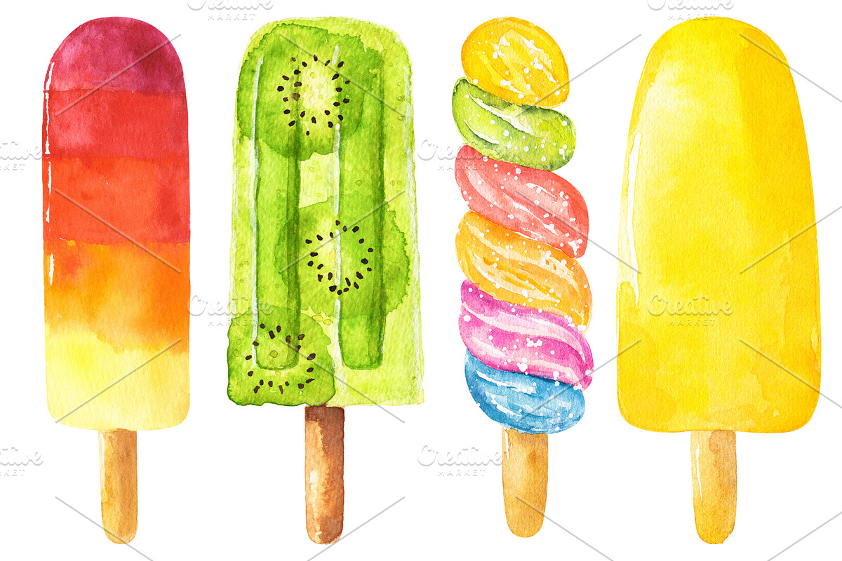 Ice cream watercolor collection, a Food Illustration by Nataliia Pyzhova (Photo 6 of 8)