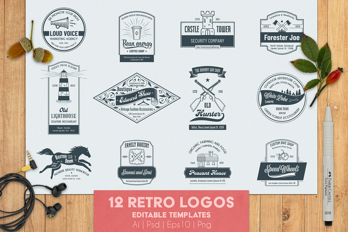 Vintage logos set 03, a Branding & Logo Template by Genestro Shop (Photo 1 of 3)