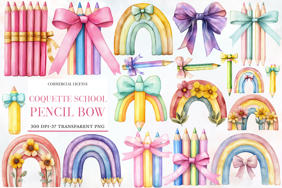 Coquette School Pencil Bow Clipart, an Illustration by Designworld (Photo 1 of 5)