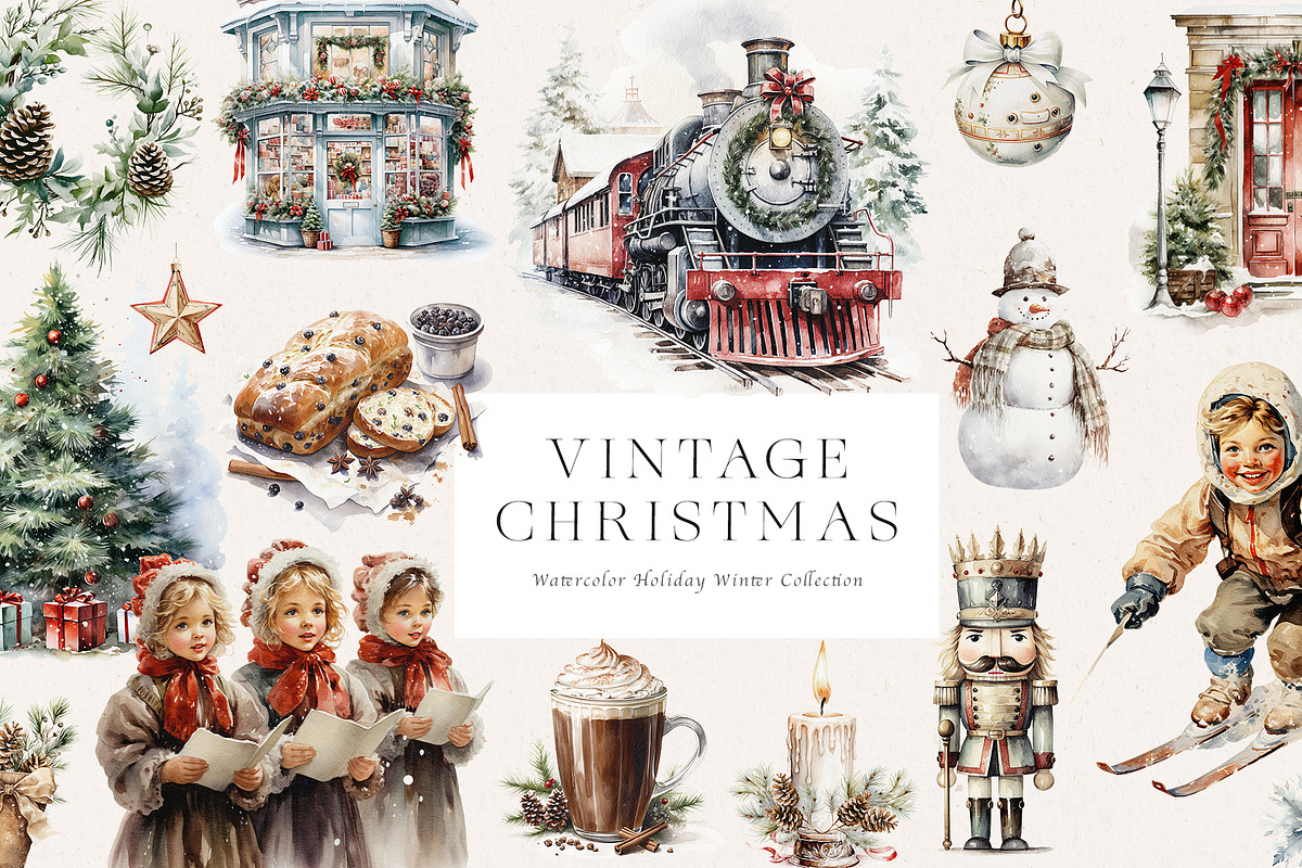 Christmas Holiday Vintage Collection, a Decorative Illustration by Veris Studio (Photo 1 of 12)