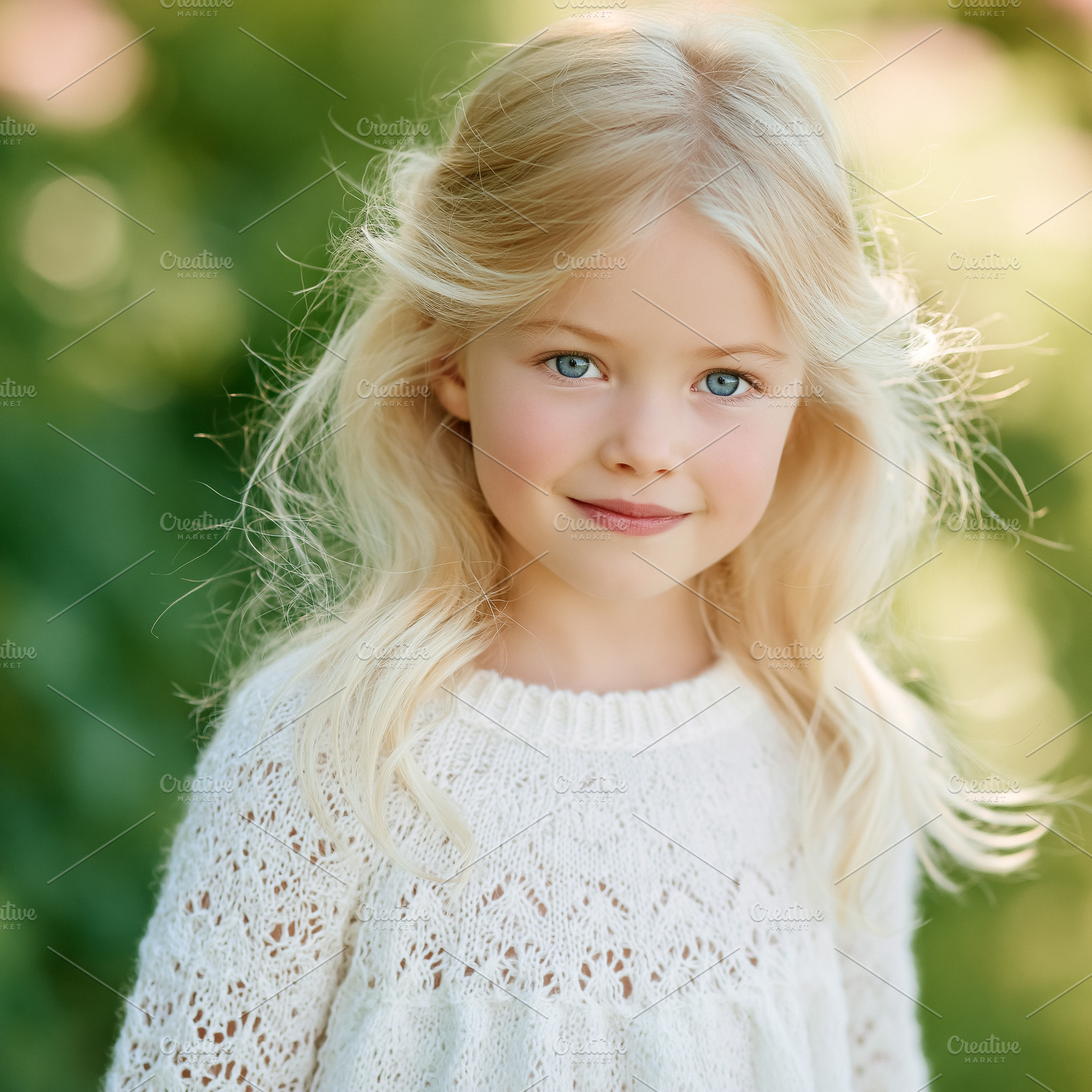 Child smiling with blonde hair and blue eyes, expressing innocen, a Person Photo by Studio ANNA