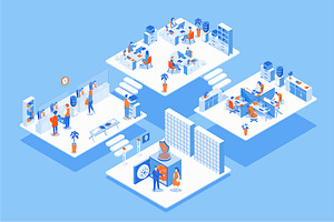 Isometric Office Illustrations Pack