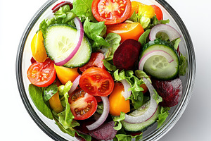 Fresh vibrant vegetable salad in gla, a Food & Drink Photo by Pixeness Studio