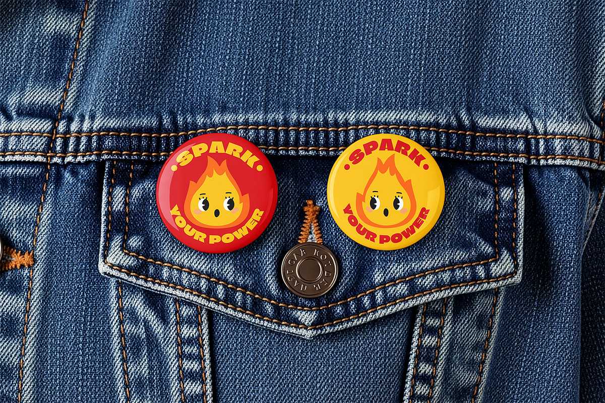 Pin Badge on Denim Mockup, a Merchandise Mockup by Nathatype (Photo 4 of 9)