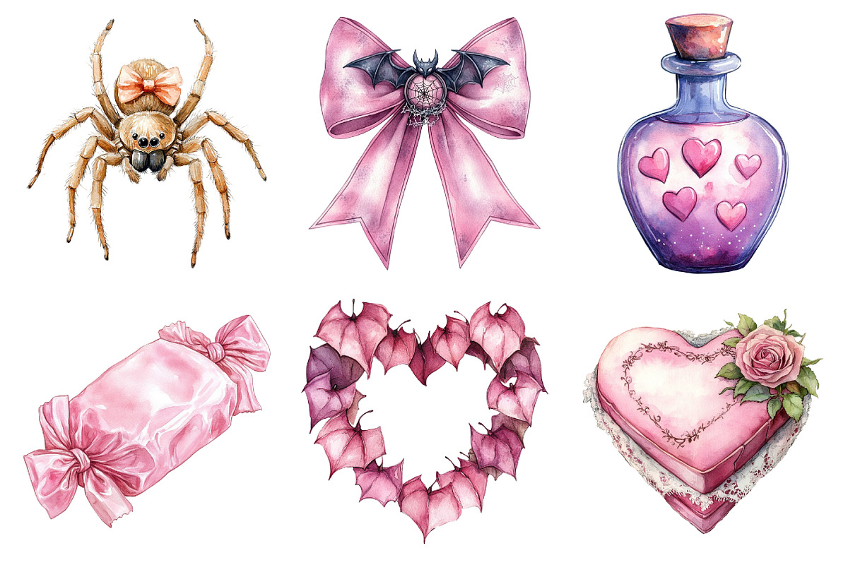 Pink Coquette Girly Halloween Clipar, an Illustration by Daily.Designs (Photo 2 of 5)