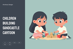 Children Building Sandcastle Cartoon, a Person Illustration by Partikusi Design