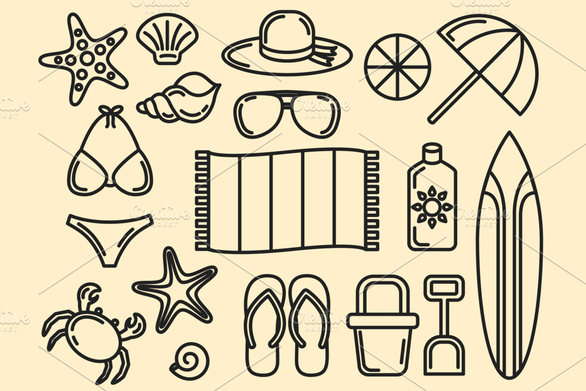 Beach Set Outlined & Colored preview 3