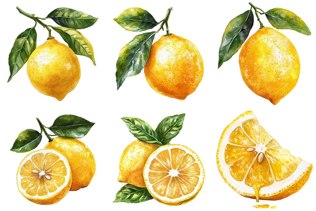 Watercolor Flavorful Lemon Clipart, an Illustration by Craft Nest (Photo 5 of 5)