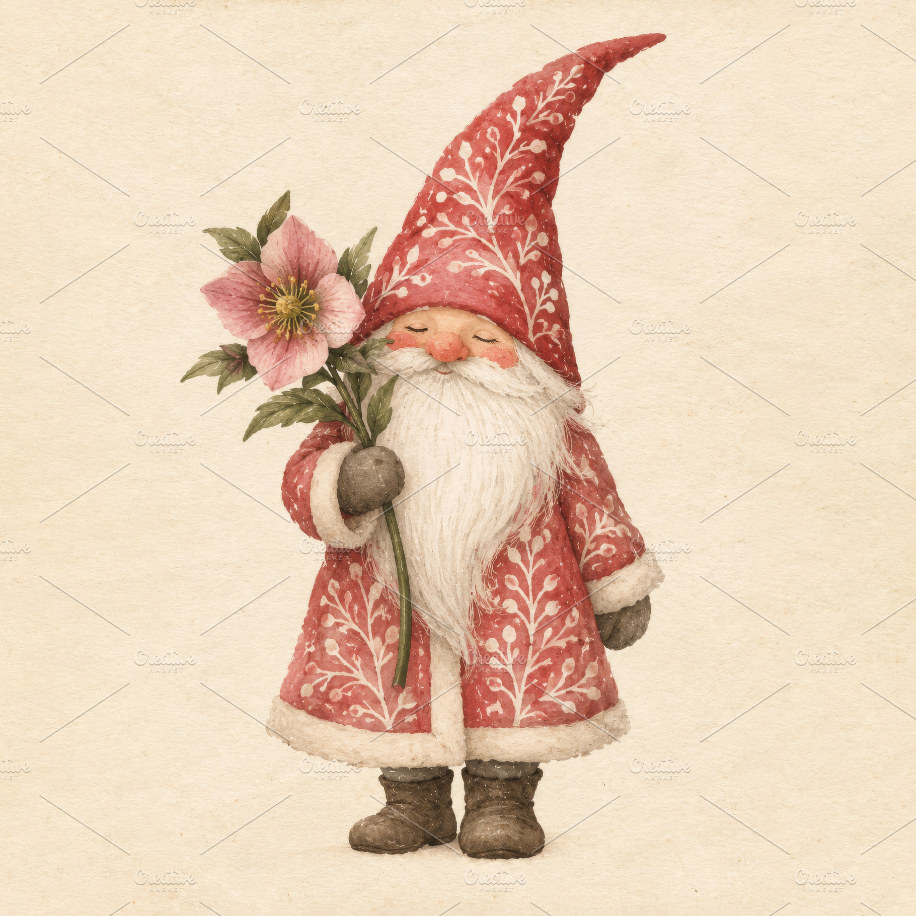 Square minimalist watercolor Christmas illustration of a charmin, a Holiday Photo by Imaginarium