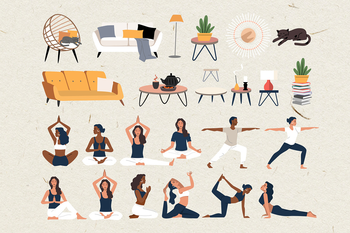 Relax & meditation. Vector woman set, a Person Illustration by bioraven (Photo 8 of 12)