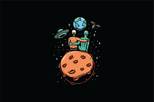 Skeleton and Alien in Space, an Object Illustration by nomlimo.com
