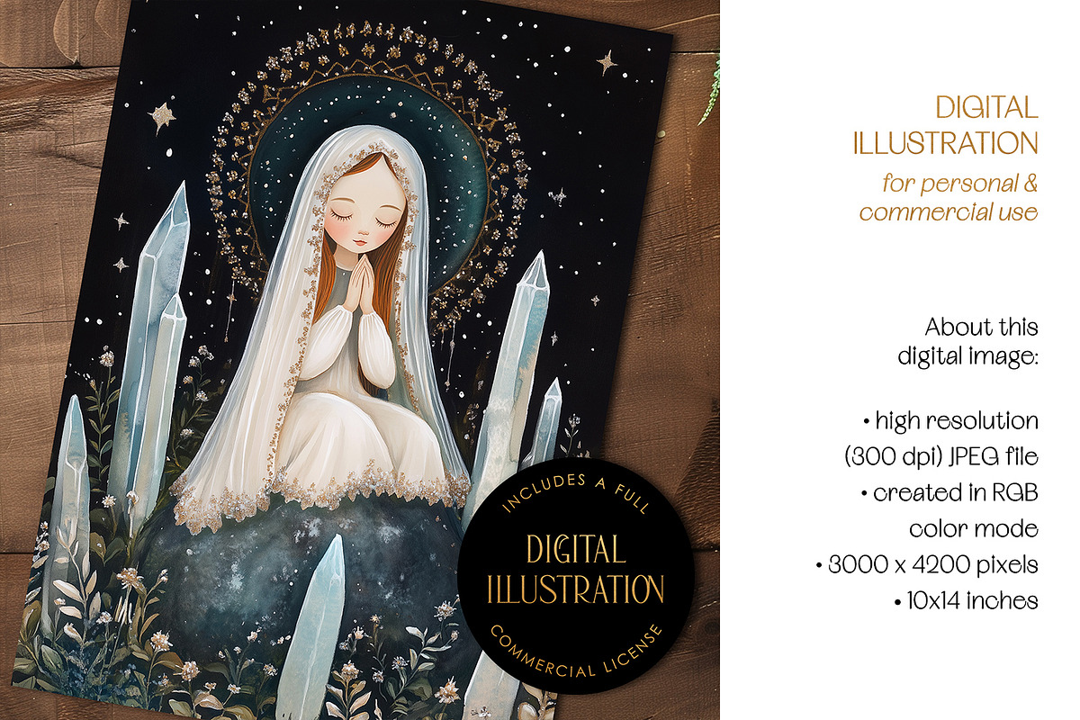 Virgin Mary With Halo Illustration, a Person Illustration by The Dutch Lady Designs (Photo 2 of 4)