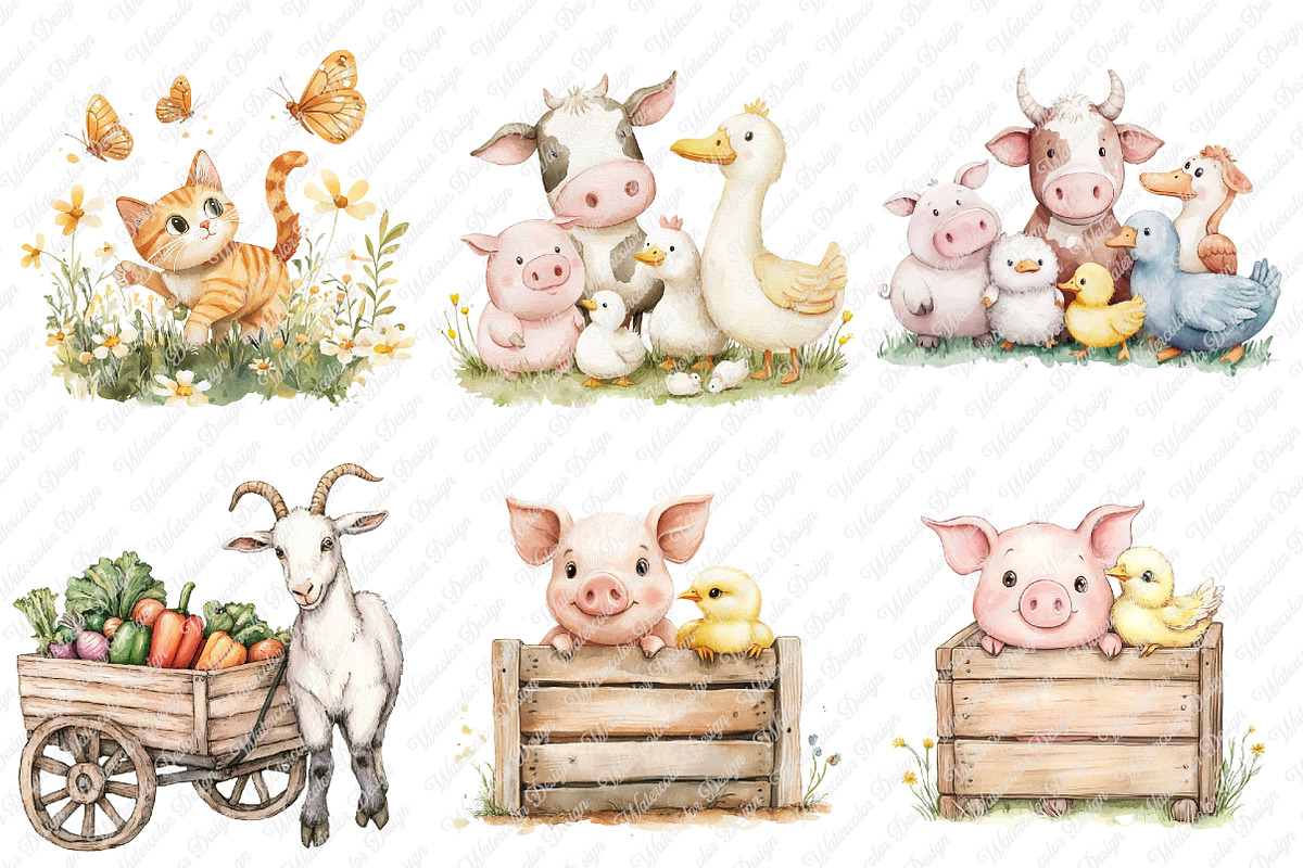 Cute on the Farm on the Animals png, an Illustration by Watercolor design (Photo 3 of 4)