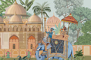 Mughal Garden Elephant Mural, a Decorative Illustration by Mughal Wallpaper (Thumbnail 2 of 4)