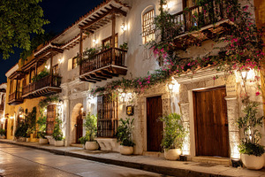 Beautiful colonial street at night, a Photo by Beautiful things