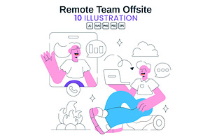 10 Remote Team Offsite Illustration, a Person Illustration by denayunebgt
