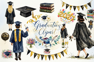 Graduation Clipart Collection PNGs, an Education Illustration by VetalStock