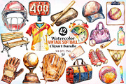 Watercolor Vintage Softball Clipart, a Seasonal Illustration by Canvas Craft (Thumbnail 1 of 3)