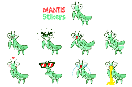 Mantis Bugs Emoticons Sticker Set