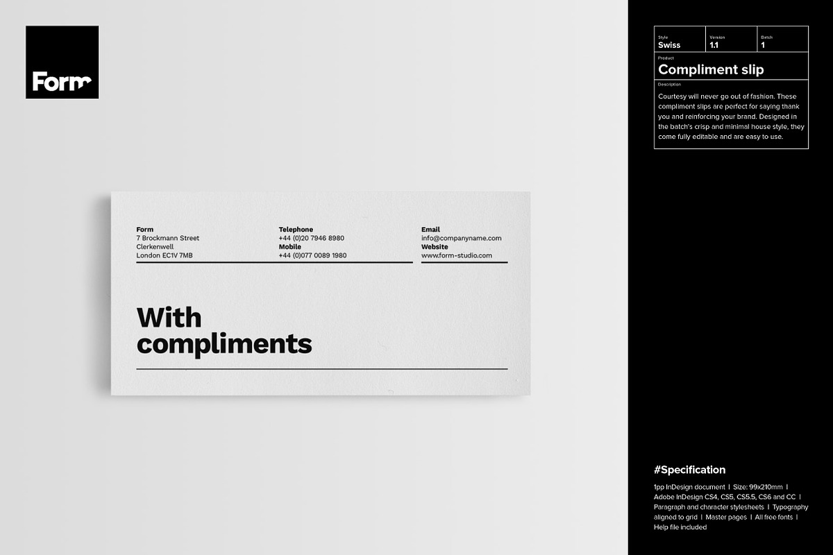 Compliment slip, a Stationery Template by Form Creative