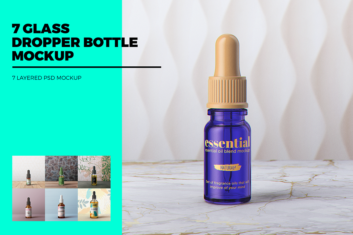 7 Glass Dropper Bottle MockUp, a Product Mockup by coloformia (Photo 1 of 10)