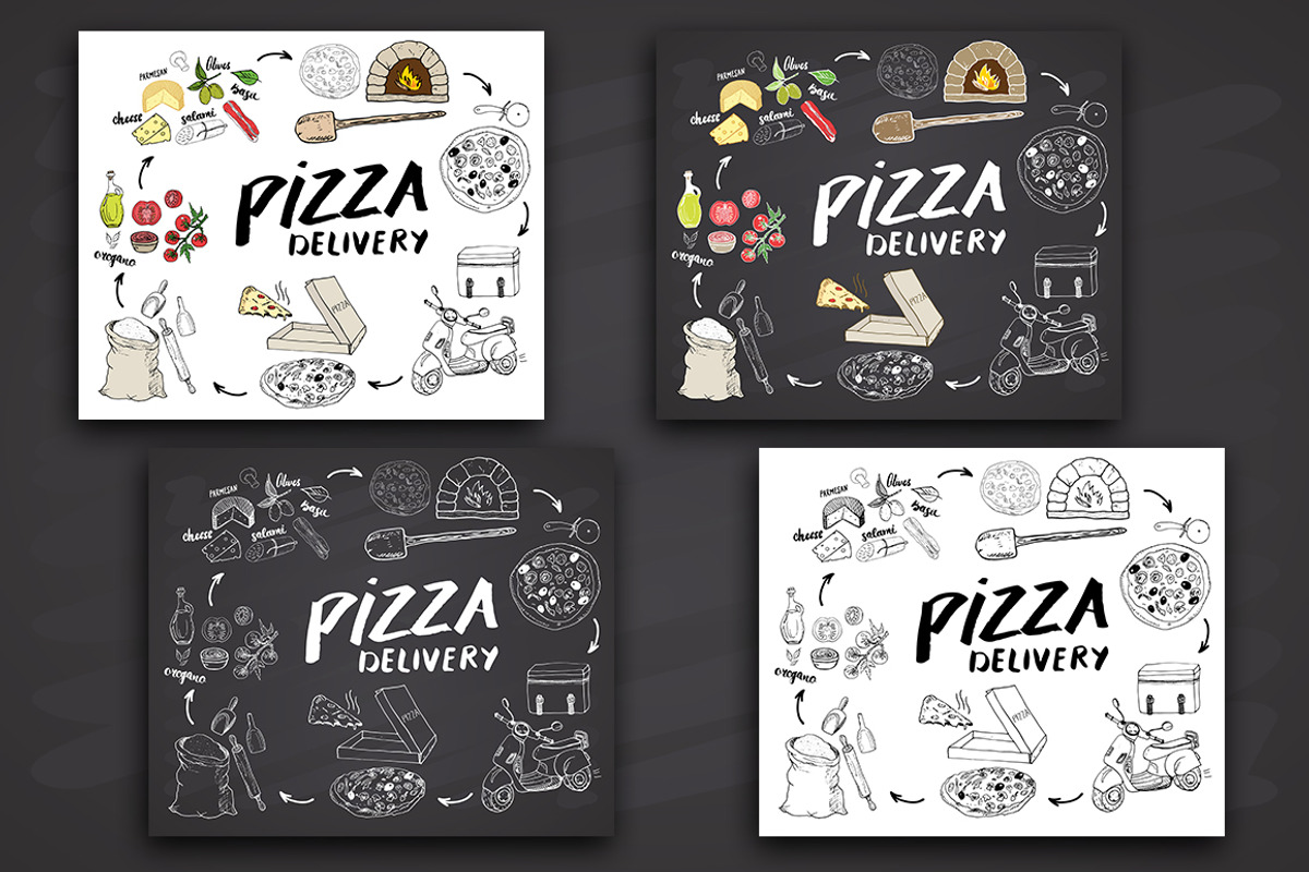 Pizza menu ingredients and patterns, a Food Illustration by Lemon Workshop