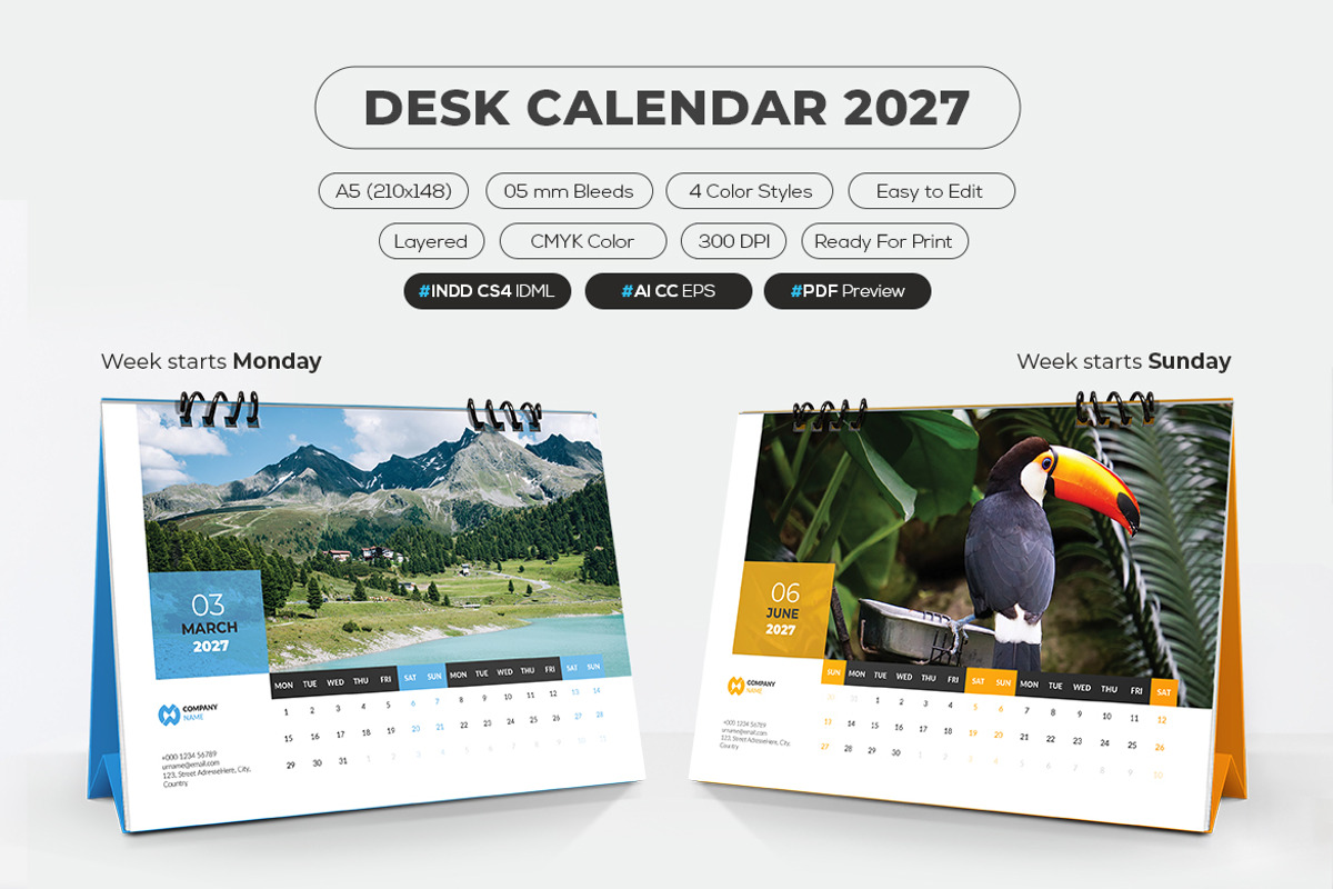 2027 Desk Calendar Printable A5, a Stationery Template by MstArtwork (Photo 3 of 5)
