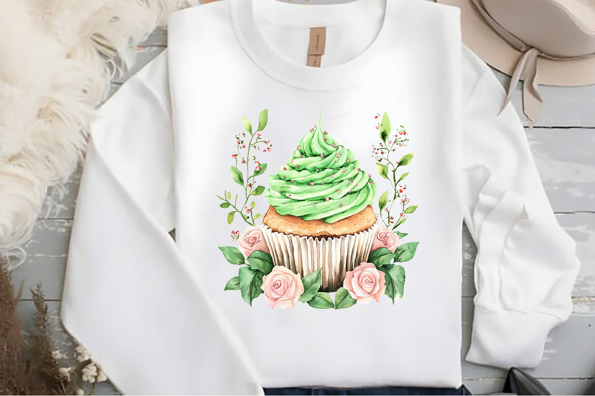 Watercolor Floral Cupcake Clipart, an Illustration by DreamCafeArt (Photo 4 of 5)