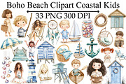 Boho Beach Clipart Coastal Kids, an Illustration by Design Market (Thumbnail 1 of 4)