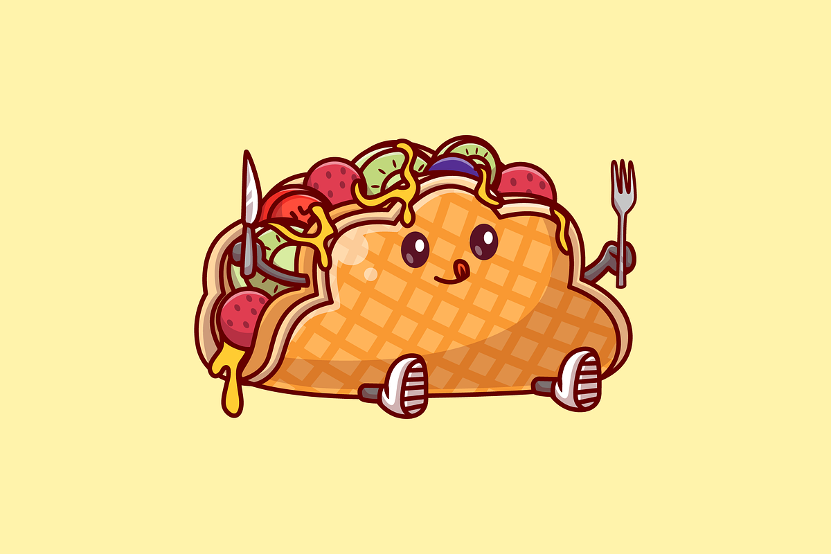 Cute Taco Holding Fork and Knife, a Food Illustration by Catalyst Labs