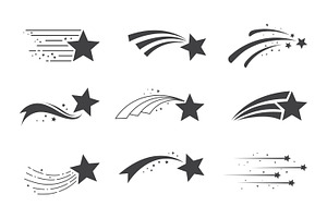 Set of stars with shooting star, a Solid Icon by Saba Vector